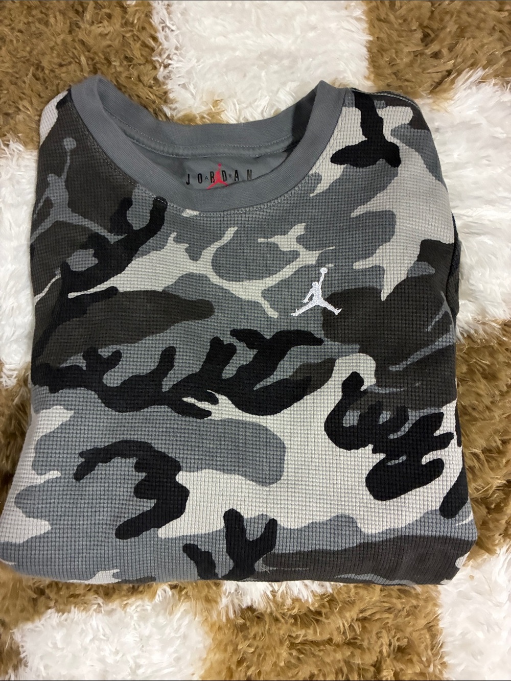 Jordan Grey Black Camo Long-Sleeve Waffle Knit Tee